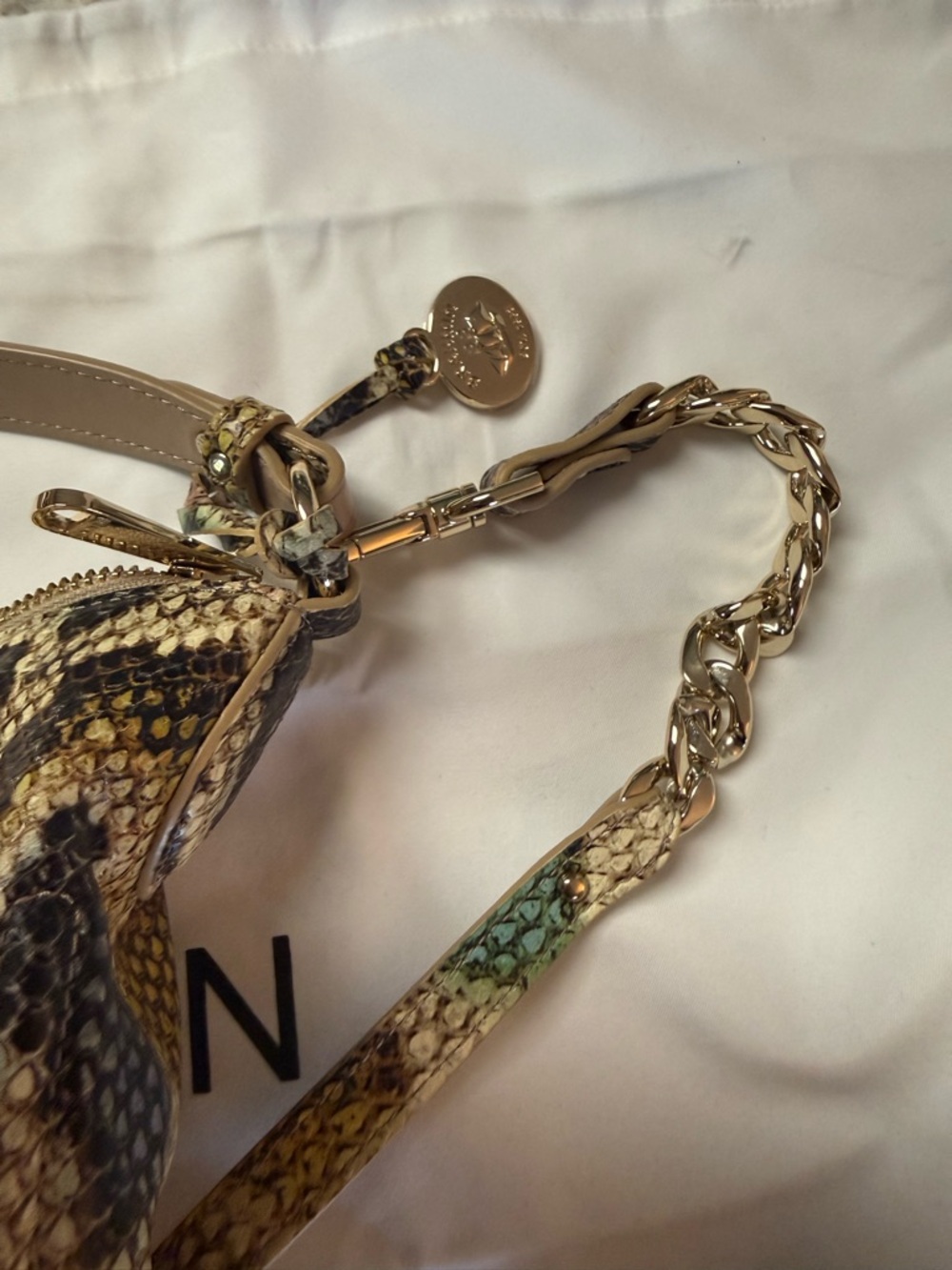 Brahmin Multicolor Textured Snake-Print Leather Shoulder Bag with Gold Chain - Picture 7 of 7